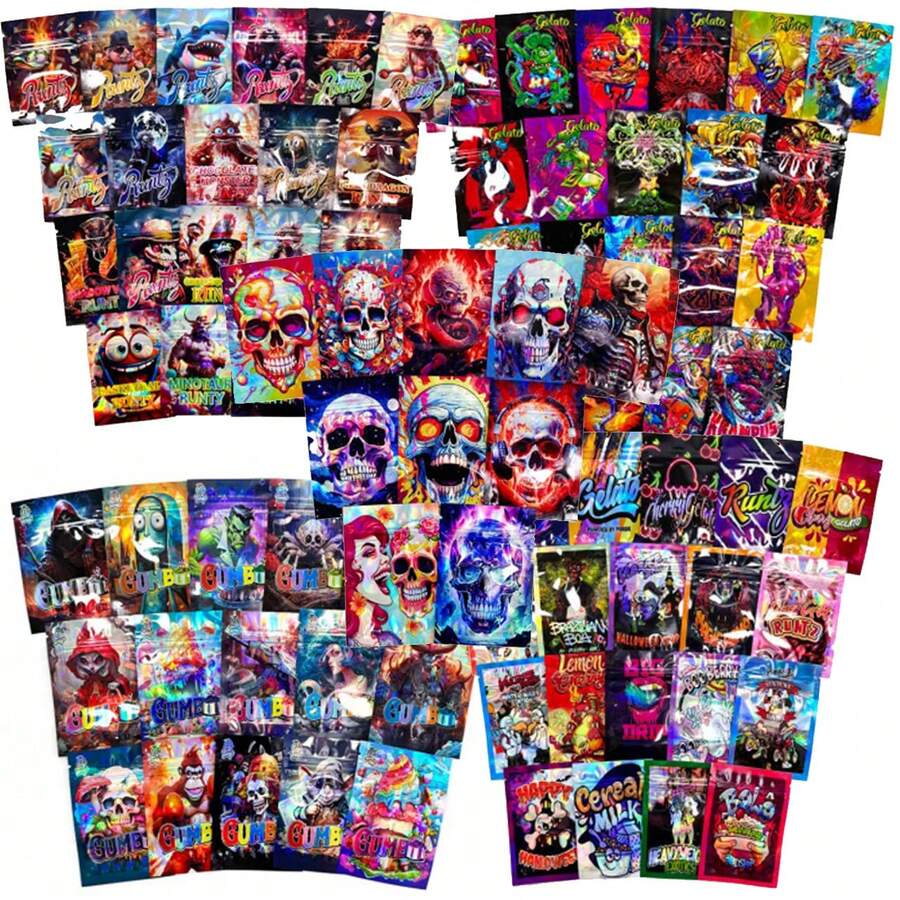 100 Túi Mylar mini có khóa kéo, kích thước 6*8 cm, 7*10 cm, túi nhựa có khóa kéo cầu vồng hologram laser tái sử dụng, túi đóng gói tự dán kín, túi đựng kẹo, bánh quy, túi chống mùi, chống thấm nước, có thể đóng mở lại. - Nhiều màu - Xem 1