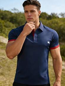 Men's Short Sleeve Polo Shirt, Quick-Dry, Suitable For Outdoor Sports, Daily Wear, Business, Breathable Collared T-Shirt Summer - Navy Blue - View 5