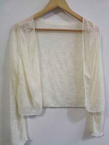 1 件白色蕾丝披肩罩衫，轻盈夏季披肩短上衣，适合连衣裙，无袖薄夹克 - A - 查看 14