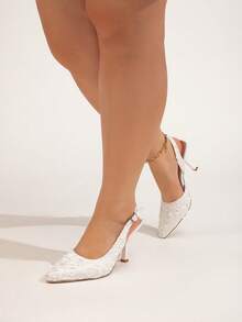 Wide Fit Women Plus Size Pointed Toe Low Vamp High Heel Pumps, Elegant White High Heels, Fashion Thin Heels, Spring/Autumn - White - View 4