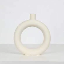 1pc Round-Shaped White Plastic Vase, A Decorative Ornament For Arranging Artificial And Dried Flowers, Suitable For Living Room Home Decor, Tabletop Decorations For New Year, Valentine's Day, Mother's Day And Middle Eastern Festivals, As Well As An Ideal Housewarming Gift. - White - View 8