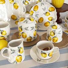 Ensemble de bocaux/bols de rangement en céramique à motif citron, convient pour le pudding, les fruits, les grains de café, les bonbons, les sachets de thé, les céréales. Décoration de cuisine. Applicable pour le thé de l'après-midi/salle à manger/cuisine/hôtel, micro-ondes - Série Citron - Voir 5
