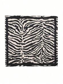 1pc Simple Printed 70*70cm Bandana Women, Spring New Arrival, Can Be Used As Scarf, Belt, Bag Decor Or Headband Bandana,Hair Band,Band Dressing Up Your Look Witch - 黑與白 - 查看 3