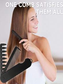 2件套纹理发梳套装，蓬松宽齿梳，打造丰盈纹理发型，宽齿可折叠旅行设计，宽齿和细齿双用梳子套装，男士丰盈纹理造型梳，ABS塑料材质带纹理手柄，造型梳套装，沙龙美发师专业梳子，2件套专业梳子套装，复古美发配件，双面男士/男孩/绅士适用