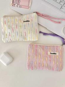 1个可爱条纹帆布拉链化妆包，时尚条纹化妆袋，化妆包，桌面收纳包，圣诞礼物，手拿包/手提包，化妆品收纳袋，创意女士礼物 - 彩色 - 查看 4