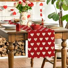 1Pc Red Heart Valentine's Day Table Runner, Seasonal Anniversary Indoor Home Party Restaurant Decoration, 13 X 36 Inches Or 13 X 72 Inches. - 紅色 - 查看 2