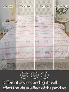 2/3Pcs Valentine's Day Heart Bow Print Duvet Cover Set (No Filling) - 100% Lightweight Polyester Bedding (1 Duvet Cover + 1/2 Pillowcases), Romantic Love Theme Modern All-Season Bedding, Aesthetic Room Decor For Home & School Dormitories, Cute Valentine Gift For Teens' Dorm Essentials - Multicolor - View 6