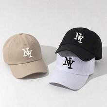 1 Pc Adjustable "NY" Embroidered Baseball Cap - Y2K Sunscreen Outdoor Hat For Spring Autumn Beach Travel - Black - View 2
