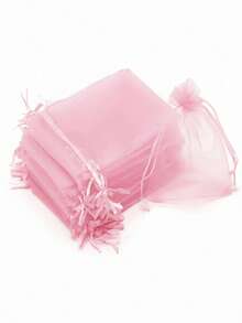50/100pcs Pink Organza Bags, Gift Packaging Bags, Solid Color Organza Drawstring Bags, For Wedding Favors, Nylon Storage Bags, Jewelry And Accessories Packaging, Gift Decoration Packaging, Birthday Gift Jewelry Drawstring Bags, Household Items, Jewelry Packaging Mesh Bags, Holiday Party Supplies And Gift Hanging Bags. - Pink - View 2