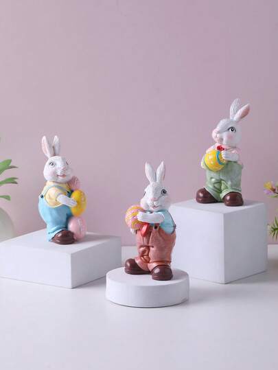 1pc Resin Creative Easter Cute Egg Rabbit Decor Ornament, For Home Decoration, Holiday Decoration, Holiday Gift, Holiday Party Supplies