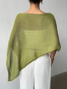时尚优雅宽松针织披肩开衫，轻盈透气，超大设计，适合女性，春夏休闲装，休闲旅行，海滩，百搭 - 綠色 - 查看 4