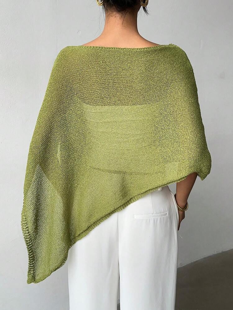 Fashionable & Elegant Loose Knitted Shawl Cardigan, Lightweight & Breathable, Oversized Design, Suitable For Women, Spring/Summer Casual Wear, Leisure Travel, Beach, Versatile - Green - View 4