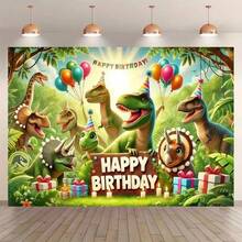 1pc Dinosaur Theme Birthday Backdrop Banner, Dinosaur Jungle Animal Birthday Party Background, Party Photography Backdrop, Party Banner Decor, Indoor/Outdoor Decoration, Home, Garden, Yard Decor, Universal Theme - Multicolor - View 4