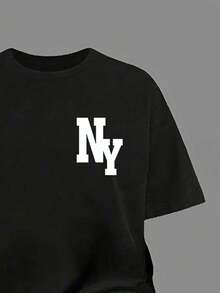 Youth Girl Letter Graphic Print Short Sleeve Top And Skinny Flare Pants Set - Black - View 4