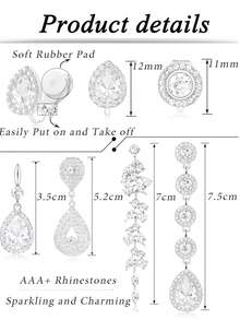6件套优雅奢华镀银金属镶嵌AAA+级立方氧化锆水滴/簇状/叶形夹式耳环套装，是婚礼、派对和庆典的理想之选。 - 款式C - 查看 4