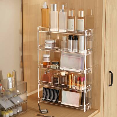 1pc Wall-Mounted Storage Rack, Makeup Organizer Shelf, Suitable For Bathroom Vanity, Cosmetic Display Rack, Multi-Function Storage Rack, Can Hold Collectibles, Snacks, Hair Accessories, Nail Polish, Sunglasses | Bathroom Accessories , Makeup Room Decor
