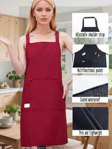 1件防水厨房围裙，男女通用，多用途口袋，可调节颈带，防油耐用，烹饪围裙，适用于厨房、烘焙、咖啡馆、烧烤、户外、木工、美甲店、美容院等多种场合，女士围裙 - 彩色 - 查看 5