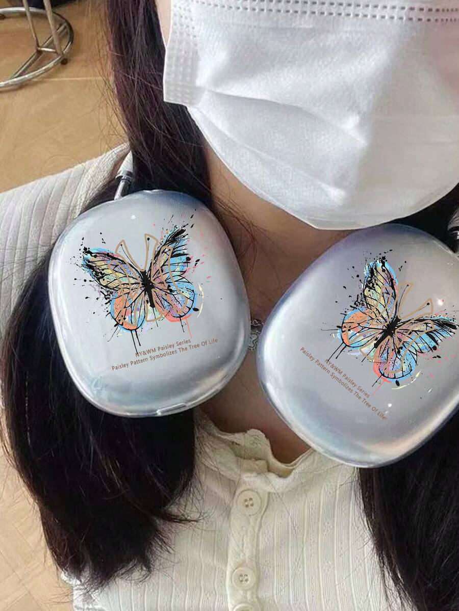 1pc Cute Korean Style Y2K Butterfly Pattern Transparent TPU Headphone Case Compatible With AirPods Max - Multicolor - View 1