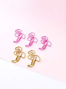 5pcs Creative Flamingo Shaped Metal Binder Clips, Unique Animal Design Office Supplies - Multicolor - View 5
