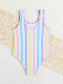 Young Girl Ice Cream Print Tankini Swimsuit - Multicolor - View 2