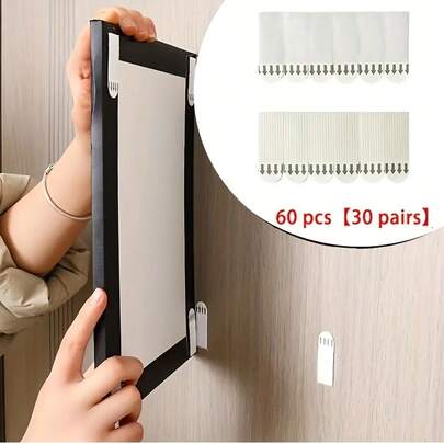 36pcs/24pcs/18pcs/1pc Removable Frame Hanging Hooks Replacement Strips, Hook And Loop Fastener, No Residue After Removal, Suitable For Frames, Sockets, Remote Controls, Hooks, Home & Bathroom Hanging Tools, Birthday & Graduation Gifts