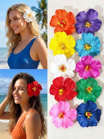 1/10 st. Hawaiianska hårspännen för kvinnor, plumeria, hibiskusblommor, moderiktiga hårspännen med konstgjorda blommor, håraccessoarer för sommarsemester och strandfest, hårspännen i bohemiskt tyg, eleganta hårspännen för kvinnor, sommarhåraccessoarer för kvinnor, bra presenter för tjejer, alla hjärtans dag-presentset, klor, hårklor, hårspännen, hårspännen