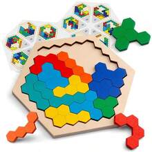 Puzzle Kayu Heksagon 3D, Berwarna-warni, Mainan Edukatif, Hadiah Natal Sempurna untuk Meningkatkan Kecerdasan dan Kreativitas, Mainan Bentuk Geometris | Ukiran Kayu yang Indah, Puzzle Anak-Anak - MultiWarna - View 2