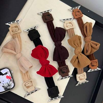 SANRIO 1条可爱蝴蝶结弹力发圈表带，可爱弹力发圈表带，兼容 Ultra/SE/Series 10/9/8/7/6/5/4，柔软织物替换表带，适合女性和女孩。