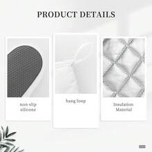 Wildflowers Floral Oven Mitts Pot Holders Set Silicone Heat Resistant Botanical Floral Oven Mitts And Hot Pads Potholders Non-Slip Oven Gloves For CooFKing BaFKing Grilling BBQ,RedGreenBeige - 紅綠米色 - 查看 6