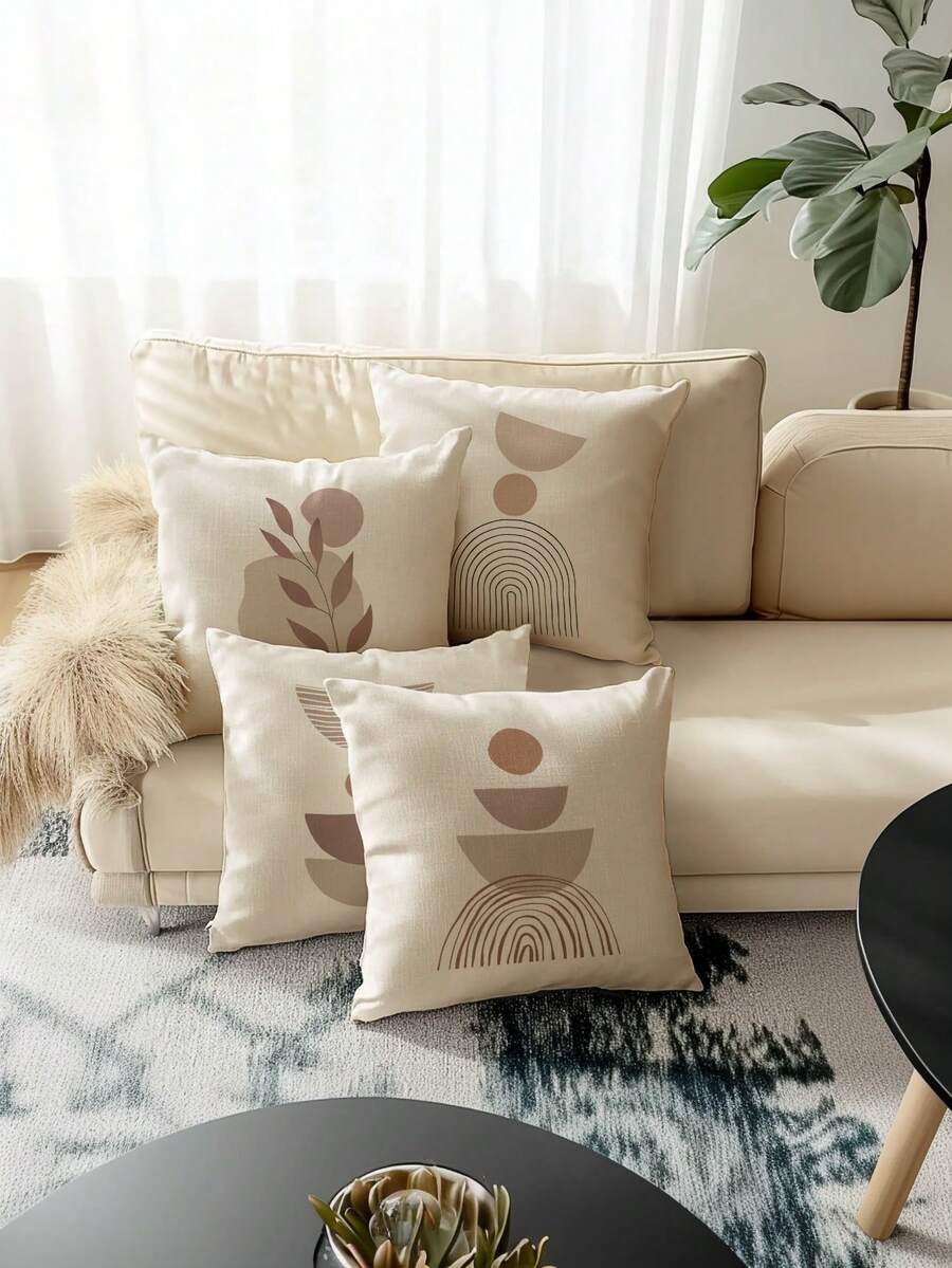 4 fundas de almohada estilo bohemio, fundas de cojín decorativas de línea de moda minimalista, fundas de almohada con sensación de lino, fundas de almohada con diseño popular de Oriente Medio, lavables a máquina, con cierre de cremallera, fundas de almohada decorativas de poliéster, adecuadas para la decoración del hogar, fundas de almohada impresas por un solo lado, aplicables para la sala de estar, el dormitorio, el sofá, sin relleno de almohada