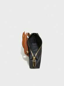 This New Color-Blocked Mini Square Tote Bag Is Made Of Waterproof Nylon Fabric, Features A Flap Closure And Zipper Closure, And Is Suitable For Women As A Shoulder Bag And Wallet. It Can Be Used For Commuting, Parties, And Vacations. - Black - View 5