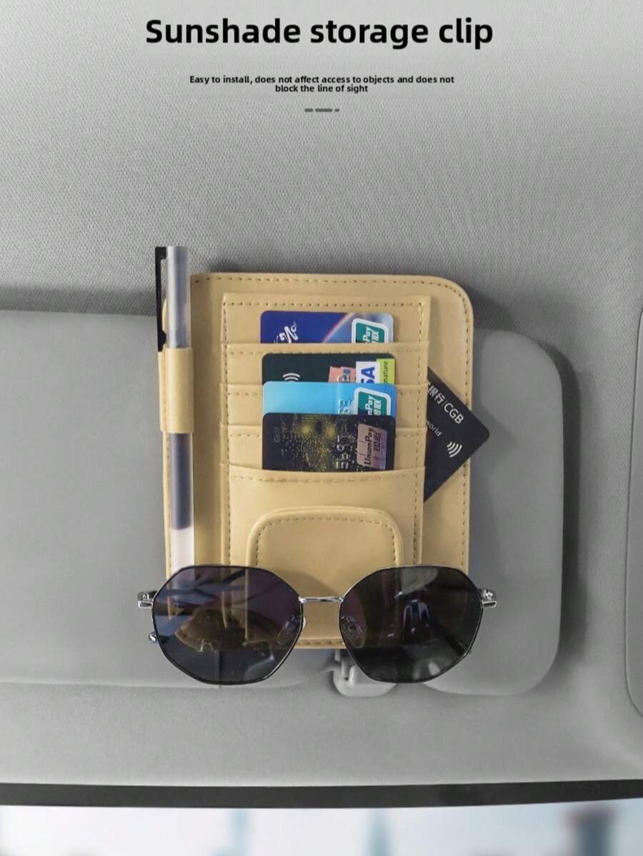 Practical New Car Sun Visor Storage Clip, Thin Multi-Card Slot Sturdy Backclip, PU Leather, Car Interior Organization, Essential Car Storage Organizer For Car Owners