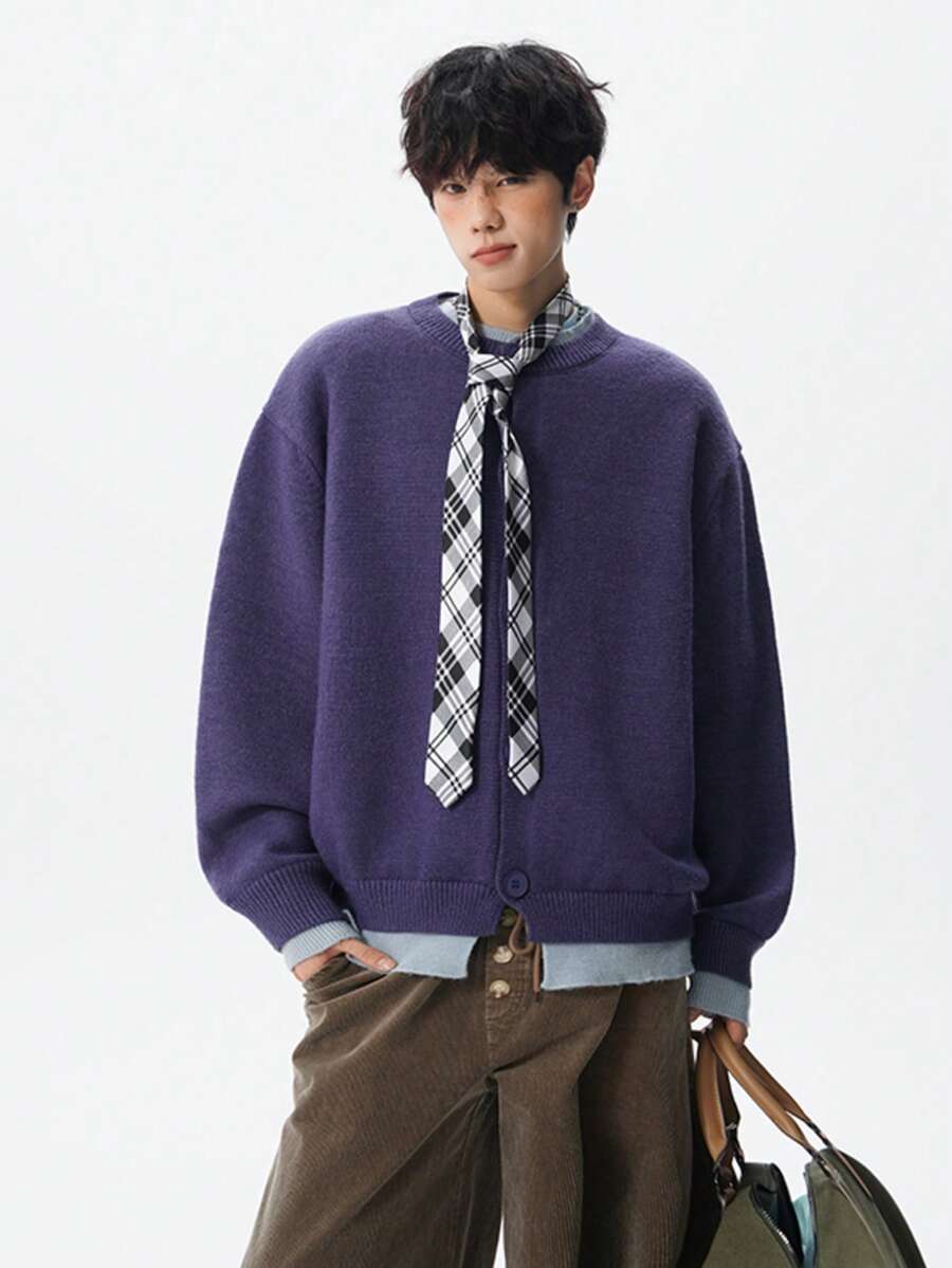 Men Cardigans - Purple - View 1