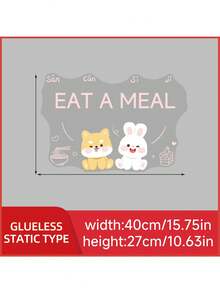 1pc Cute Animal Static Cling Window Sticker, "Dining" And "Warmth" Slogan Window Stickers, Removable Panda And Rabbit Stickers, Suitable For Cafes, Restaurants, Kitchens, Bistros, And Dormitory Decorations And Gift Ideas. Made Of High-Quality PVC Material; Suitable For Glass Surfaces, Bathroom Mirrors, Shop Windows, And Is An Ideal Choice For Home Decor Enthusiasts - Multicolor - View 3