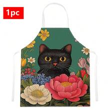 1pc Cat Pattern Printed Apron, 100% Polyester, Sleeveless, Neck Strap Design, Suitable For Cooking, Baking And Entertainment, Great For Home Kitchen, Parties, Outdoor BBQ, Baking Apron | Vibrant Apron | Polyester Apron | Printed Apron - Multicolor - View 12