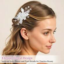 White Flower Hair Clip, Bridal Hair Flowers With Silver Vine Wedding Accessories For Girls Women Elegant Floral Clips For Brides - White Flower Hair Clip - 查看 3