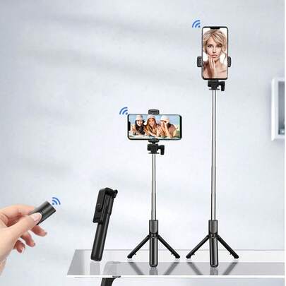 1pc Wireless Selfie Stick With Tripod, Remote Control, Phone Holder And Built-In Tripod, Compatible With IOS And Android Phones, Suitable For Summer Vacation, Travel, Lighting, Outdoor Activities, Live Streaming