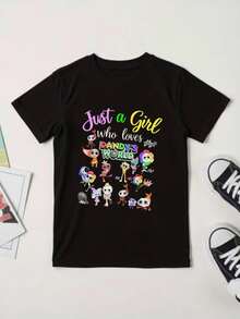 Tween Boys/Girls Summer Shirts "Dandy's World Cotton Graphic Tees, Black Casual Style Summer Tops With Cartoon Characters, Gift For Birthdays, Fashion, Fun" Boys Graphic Tees & Tween Girl Clothes - 黑色 - 查看 2