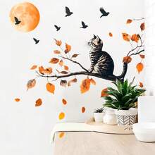 1pc Self-Adhesive Crescent Moon & Bird Decorative Sticker, Warm And Artistic Wall Decor For Living Room And Bedroom - Multicolor - View 2