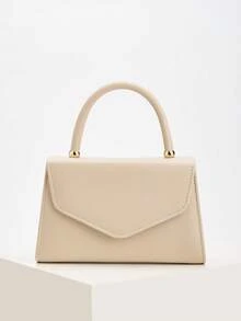 时尚纯色荔枝纹手提包，优雅女士商务包，适合女性日常通勤、约会、派对、婚礼、晚宴和正式场合。可搭配婚纱、礼服、晚礼服和生日礼服。 - 杏色 - 查看 2