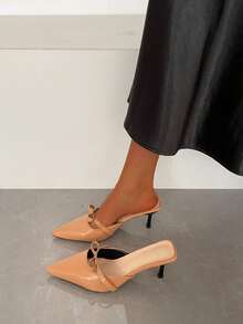 Giày sandal cao gót mũi nhọn có nơ thời trang dành cho nữ, sandal hở gót mũi kín thoải mái và đa năng. - khỏa thân - Xem 8