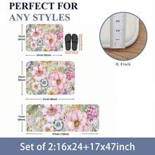 1 Piece Kitchen Carpet, Spring And Summer Kitchen Carpet, Colorful Floral Carpet, Floral Theme Decorative Non-Slip, Stain-Resistant, Flannel Floor Mat, Suitable For Bedroom, Living Room, Dining Room, Kitchen, Bathroom, Entrance, Floral Design, Colorful Pattern, Rubber Backing, Machine-Made Floor Mat, Decorative Carpet, Washable Floor Mat, Housewarming Gift - 16*24英寸 - 查看 2