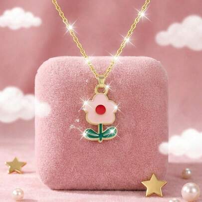 Dây chuyền mặt hình hoa 5 cánh lá xanh ngọt ngào 4 màu thời trang dành cho thanh thiếu niên, dây thép không gỉ, tinh tế và dễ thương, phù hợp cho dạo phố, dự tiệc, du lịch, nghỉ mát biển, phụ kiện hàng ngày.