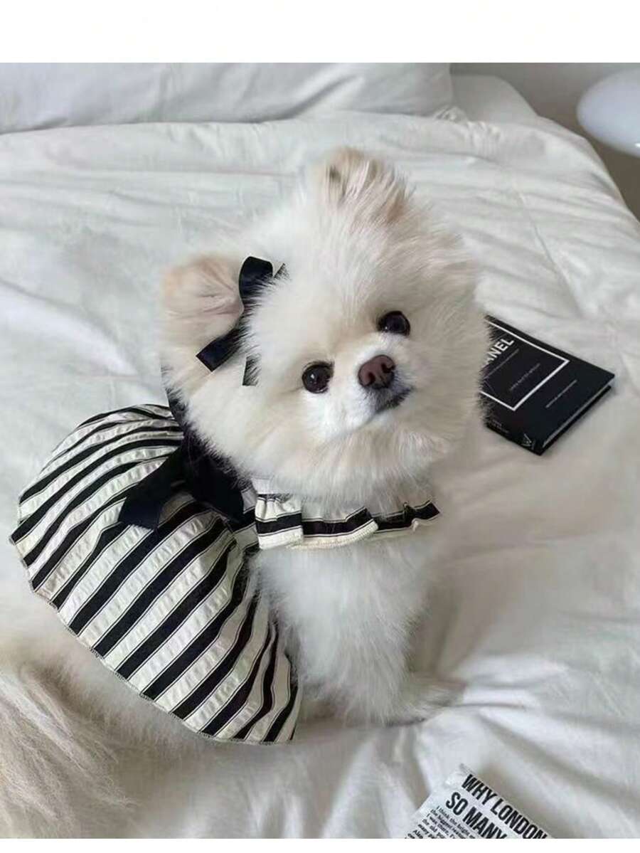 1pc Striped Summer Dress For Small Dogs, Puppy Princess Dress For Teddy, Poodle And Other Small Pets - Pink - View 1