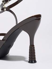 女士优雅露趾交叉踝带细高跟凉鞋，适合派对、约会、婚礼、通勤等场合，咖啡棕色 - 咖啡棕 - 查看 8