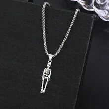 哥特式暗黑骷髅吊坠项链，个性化朋克嘻哈合金项链，复古锁骨链，万圣节装饰品 - 彩色 - 查看 3