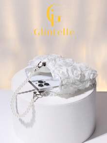 Glintelle优雅白色复古花卉图案晚宴包，玫瑰花手拿包，搭配高级珍珠腕包，适合派对、婚礼、晚宴、庆典、情人节、女士礼物、正式着装搭配、正式场合。 - 白色 - 查看 9
