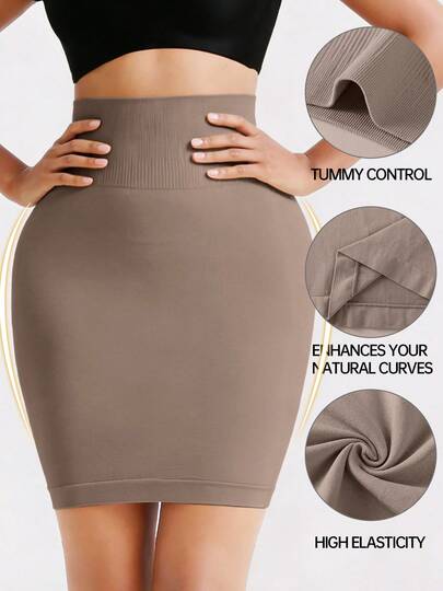 กระโปรงสั้นเข้ารูปทรงสลิมเอวสูงสีพื้นสำหรับผู้หญิง