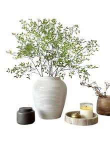 1株人造卫矛植物，人造植物茎，人造植物枝条带叶，花瓶填充物，婚礼绿植装饰 - 綠色 - 查看 1