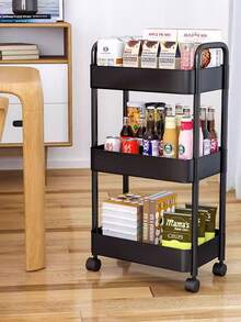 1pc Kitchen Storage Rack, Freestanding Movable Utility Cart, Multi-Function Vegetable Basket Holder - Multicolor - View 4